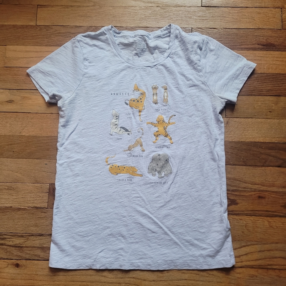 J. Crew Light Blue Collector Tee Yoga Animal Poses
